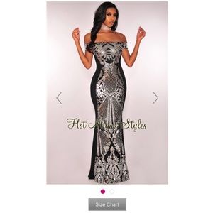 Black Silver Victorian Sequins Off Shoulder Gown